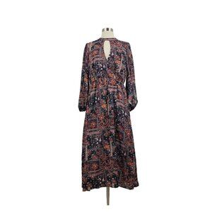 NSR Women's Floral Long Sleeve Key Hole‎ Front Long Dress Size L NWT